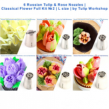 Набор (II) 6 кондитерских насадок - тюльпан одним движением №№ 8,10,11,12,13,15 | L размер