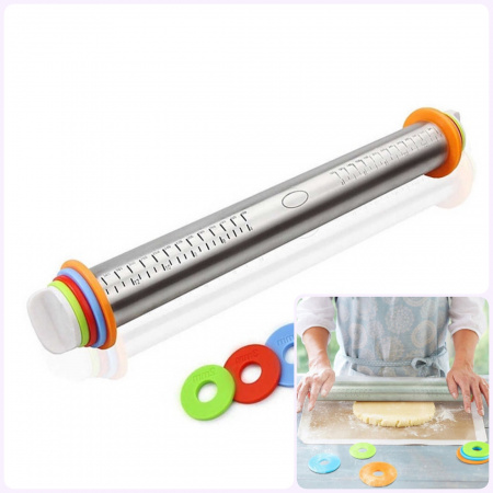 Скалка нержавеющая сталь с ограничителями толщины 2-10 мм | размер: 44*6 см