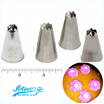 Кондитерская насадка звезда закрытый центр (рифление) №106, 107, 108, 109 Ateco | стандарт. и средний размер